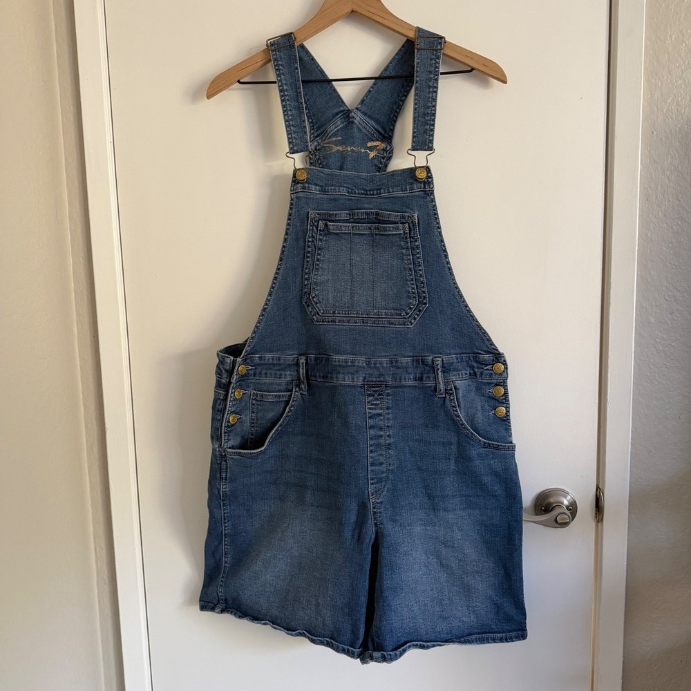 Seven7 Medium Wash Denim Shortalls Overalls Size 14 Y2K Granolagirl Cottagecore
